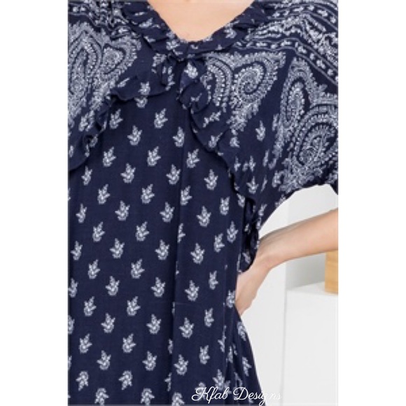 ❤️LAST 1! Navy Paisley Border Print Fully Lined Midi Pocket Dress! - Picture 5 of 6